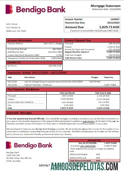 Declaração de hipoteca do Banco Bendigo da Austrália baixar para verificação